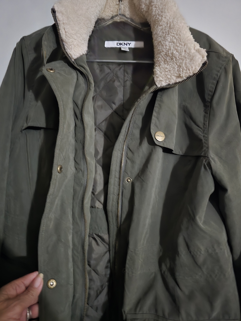 DKNY Olive Utility Parka Jacket with Faux Shearling Collar - Picture 3 of 4